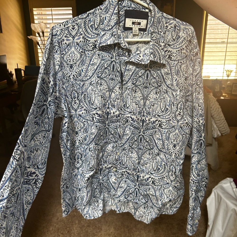 Joseph Abboud Navy and White Paisley Shirt 100%Linen